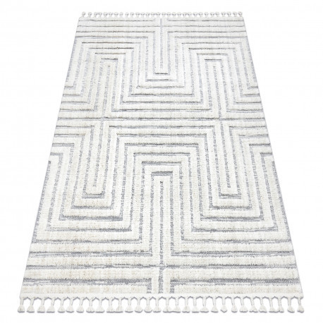 Szőnyeg SEVILLA Z788A labirintus, görög fehér / szürke Rojt Berber shaggy 200x290 cm